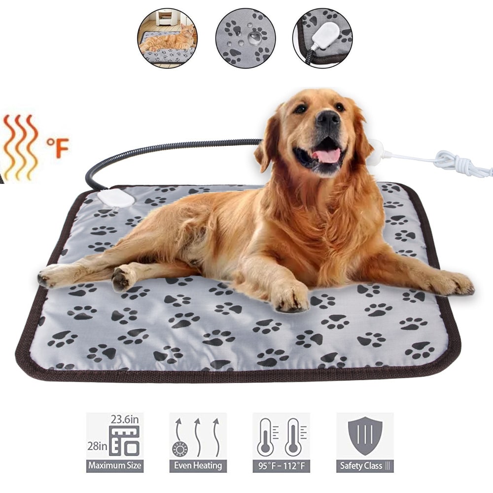 Almohadilla térmica eléctrica para mascotas (perro o gato) con protector de cable impermeable y control de temperatura.