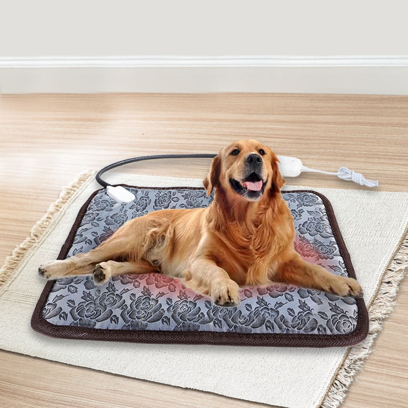 Almohadilla térmica eléctrica para mascotas (perro o gato) con protector de cable impermeable y control de temperatura.