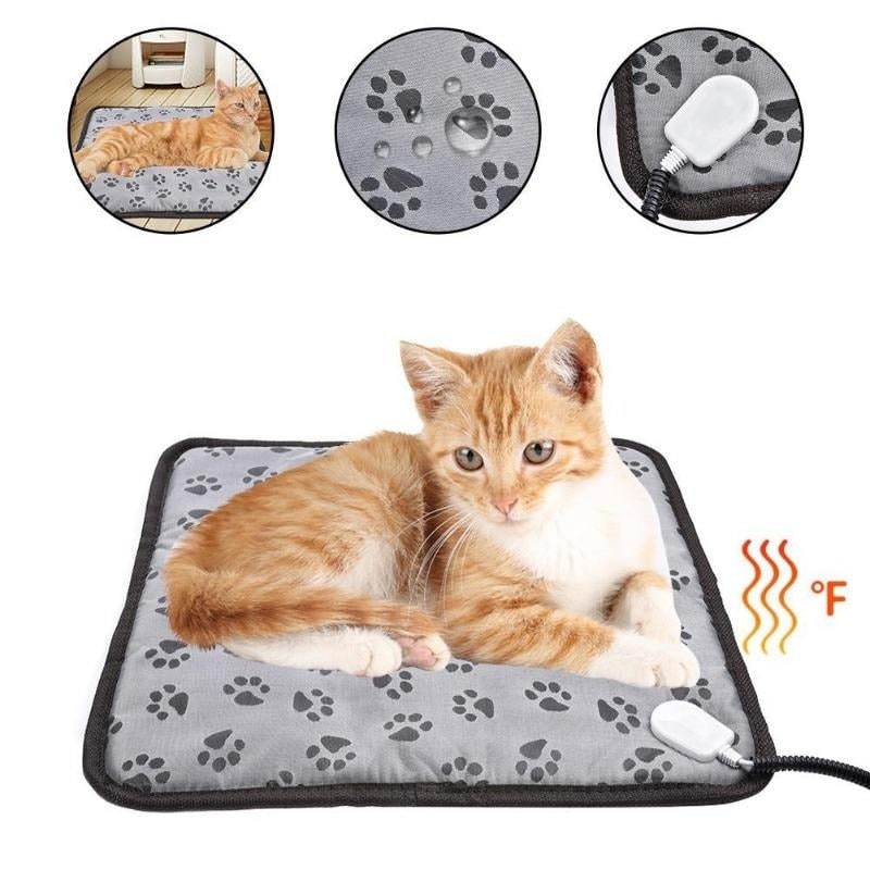 Almohadilla térmica eléctrica para mascotas (perro o gato) con protector de cable impermeable y control de temperatura.