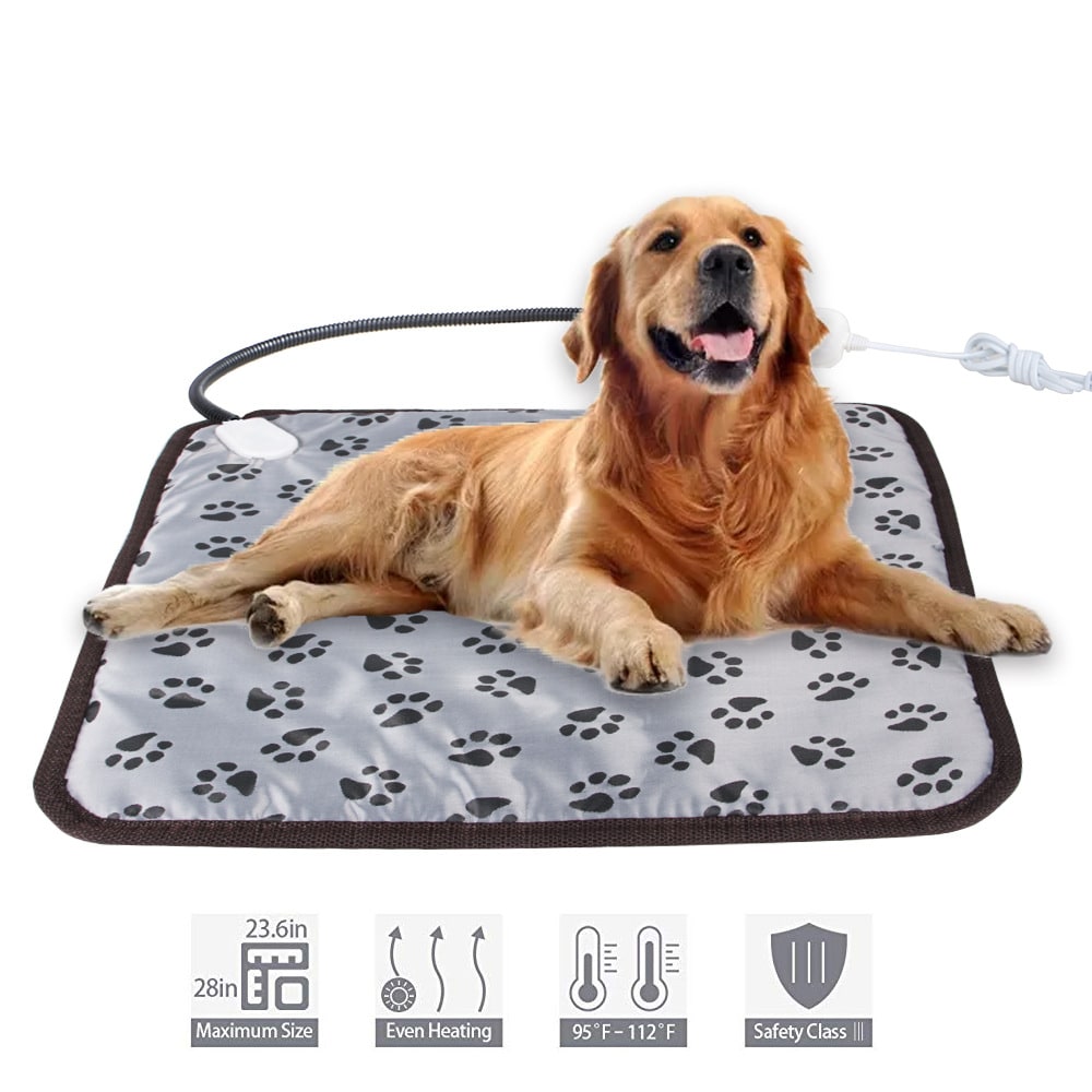 Almohadilla térmica eléctrica para mascotas (perro o gato) con protector de cable impermeable y control de temperatura.