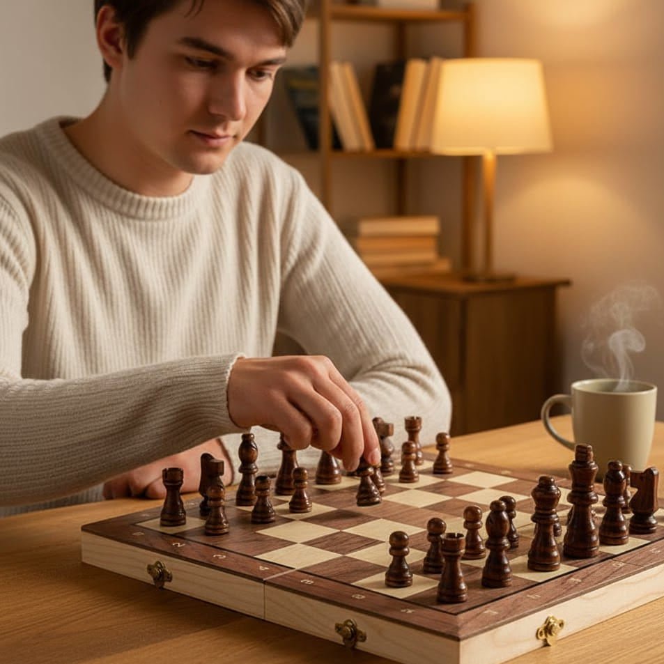 Juego de ajedrez portátil de madera magnético para divertirse en los viajes.