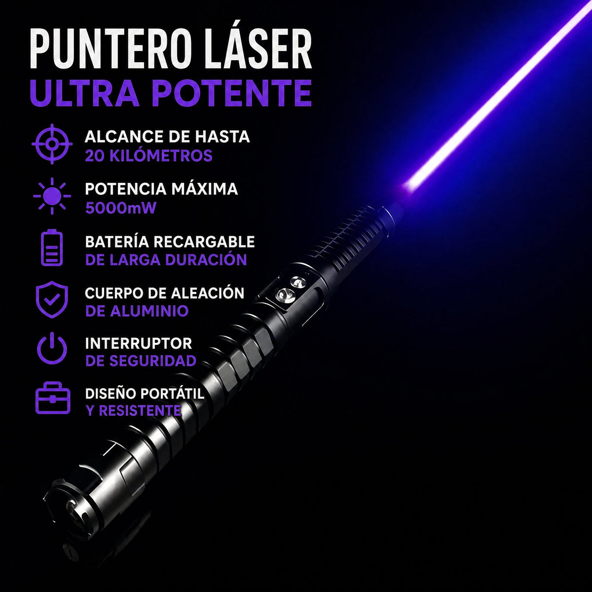 Potente linterna táctica láser para supervivencia al aire libre y encendido de fuego
