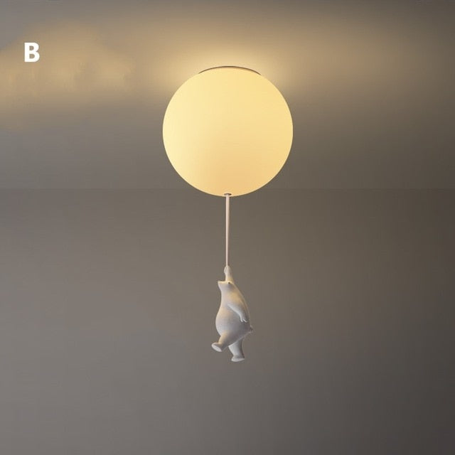 Lámpara de techo divertida con osos y luces de globos para la habitación de los niños