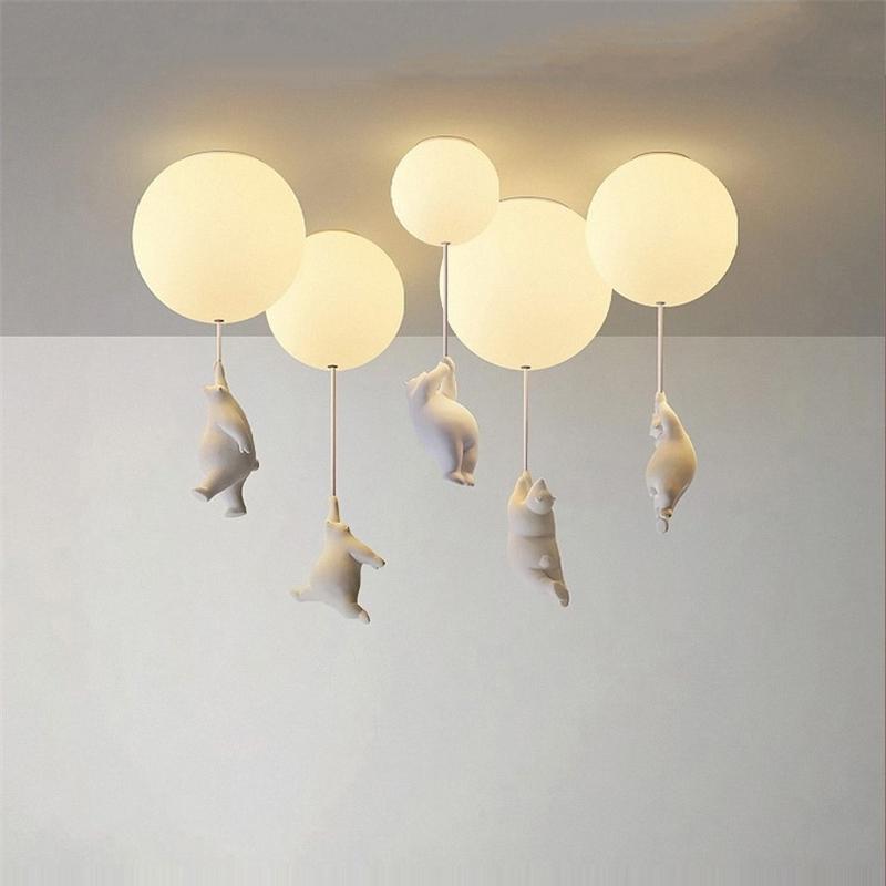 Lámpara de techo divertida con osos y luces de globos para la habitación de los niños