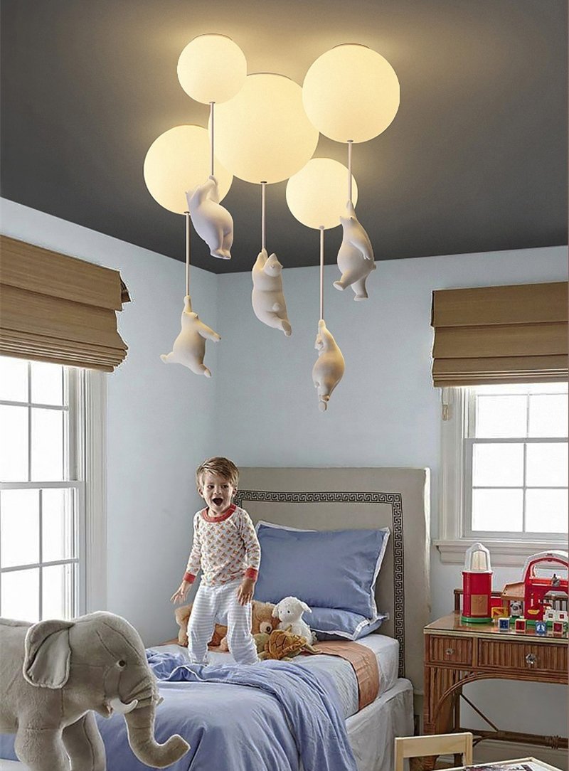 Lámpara de techo divertida con osos y luces de globos para la habitación de los niños