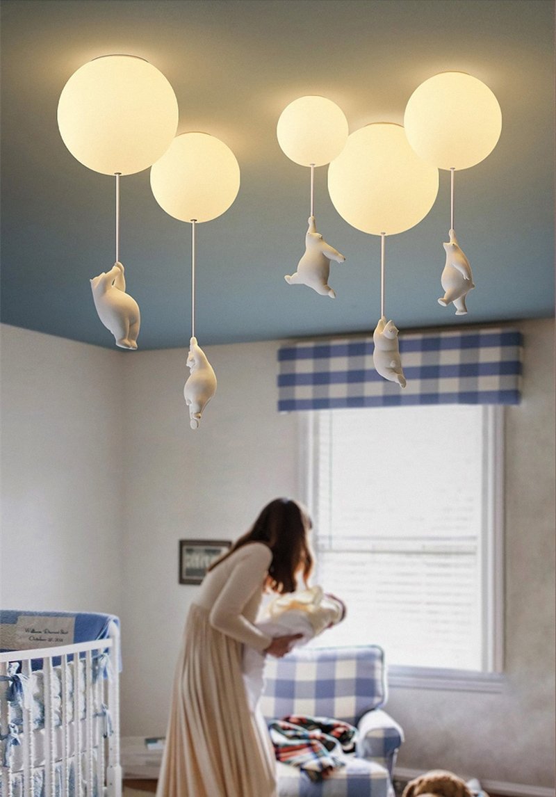 Lámpara de techo divertida con osos y luces de globos para la habitación de los niños