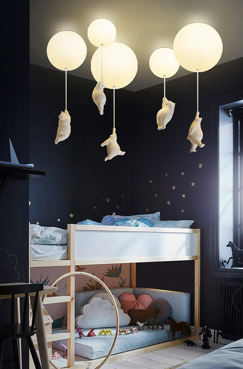 Lámpara de techo divertida con osos y luces de globos para la habitación de los niños