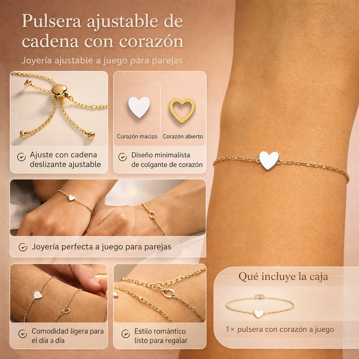 Pulsera Ajustable de Corazón a Conjunto para Parejas