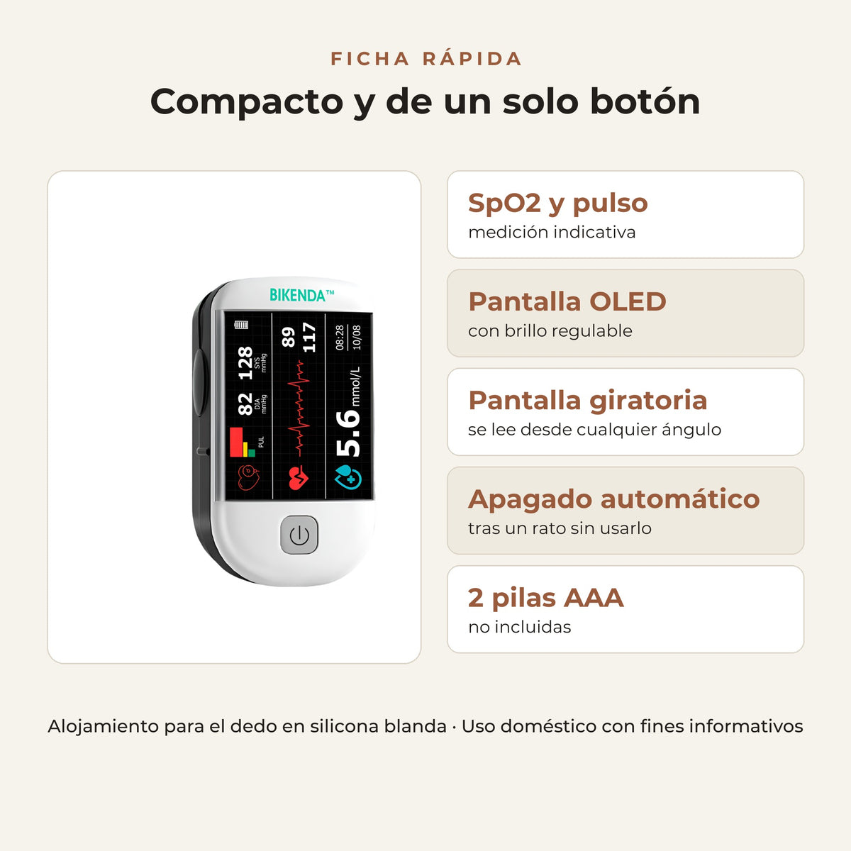 Pulsioxímetro compacto con pantalla OLED
