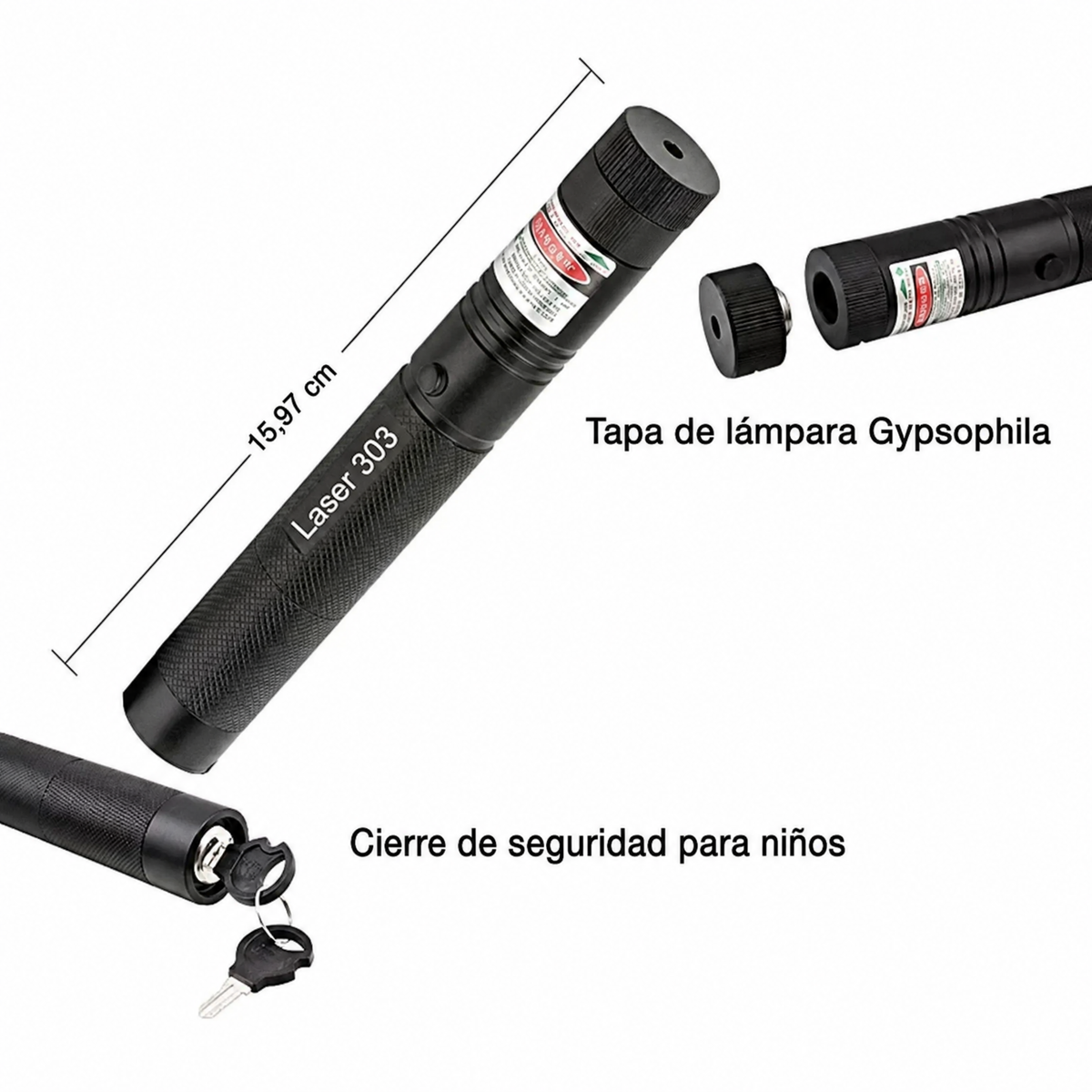 Puntero láser de alta potencia con haz verde y rojo para larga distancia