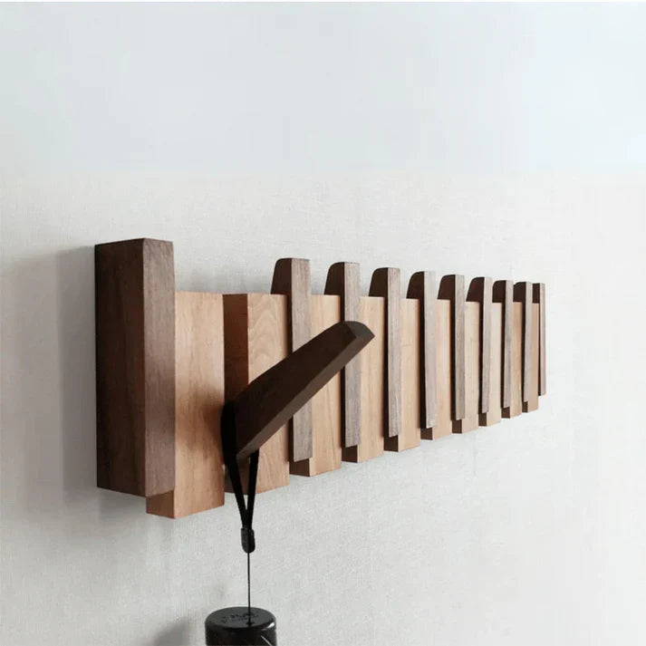 Perchero de pie de madera con diseño de piano en marrón para recibidor, salón o dormitorio