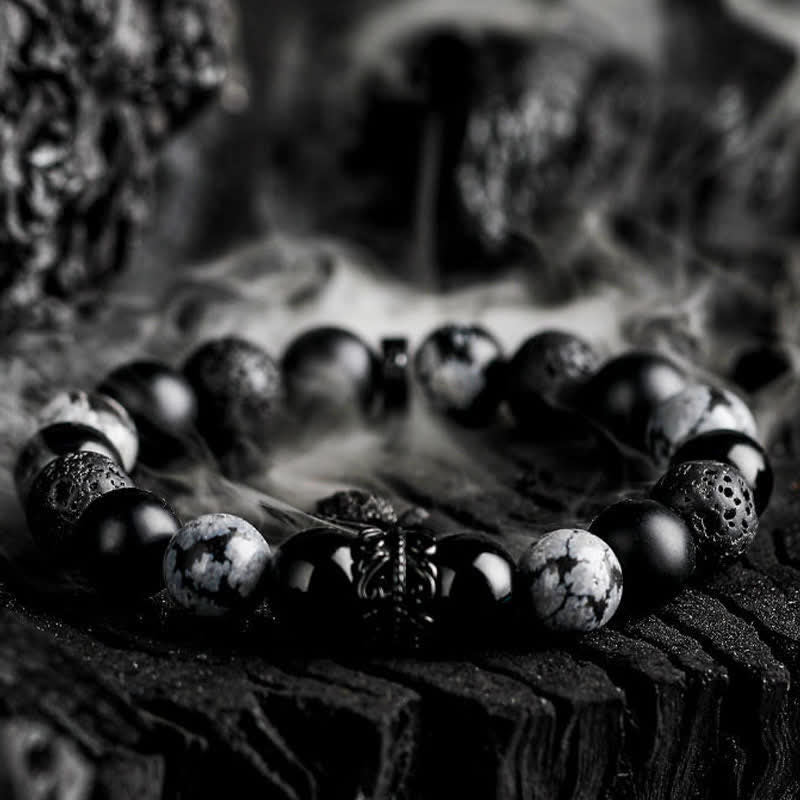 Ragnar - Pulsera de Guerrero Negro Lord con Cuentas de Cristal Natural