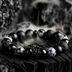 Ragnar - Pulsera de Guerrero Negro Lord con Cuentas de Cristal Natural