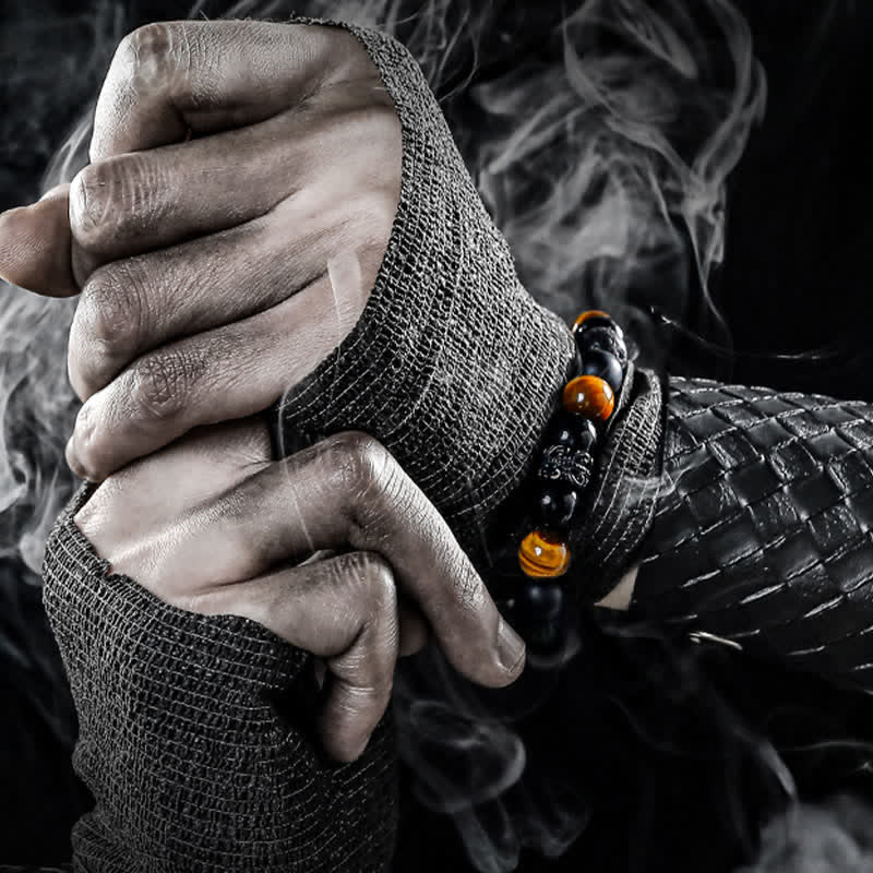 Ragnar - Pulsera de Guerrero Negro Lord con Cuentas de Cristal Natural