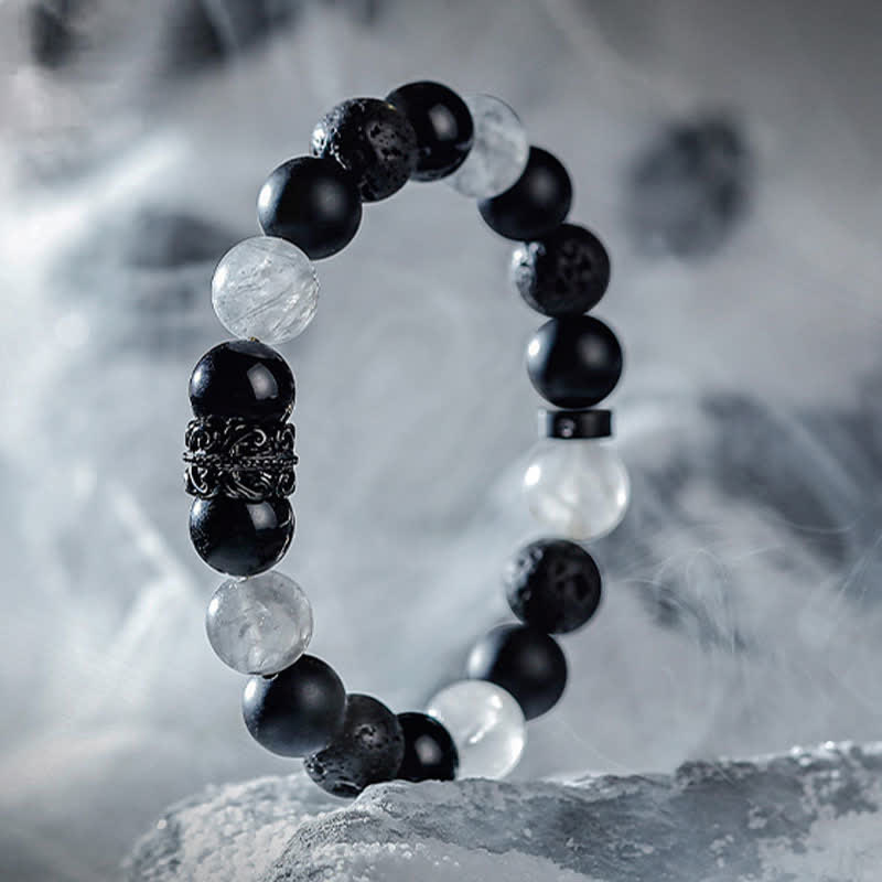Ragnar - Pulsera de Guerrero Negro Lord con Cuentas de Cristal Natural