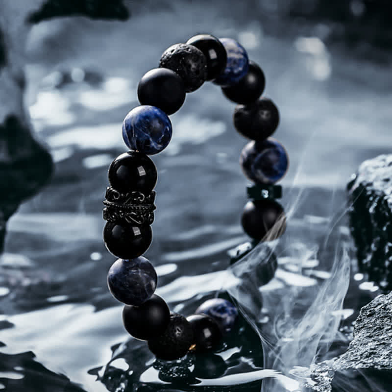 Ragnar - Pulsera de Guerrero Negro Lord con Cuentas de Cristal Natural