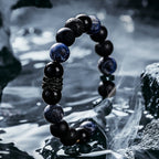 Ragnar - Pulsera de Guerrero Negro Lord con Cuentas de Cristal Natural
