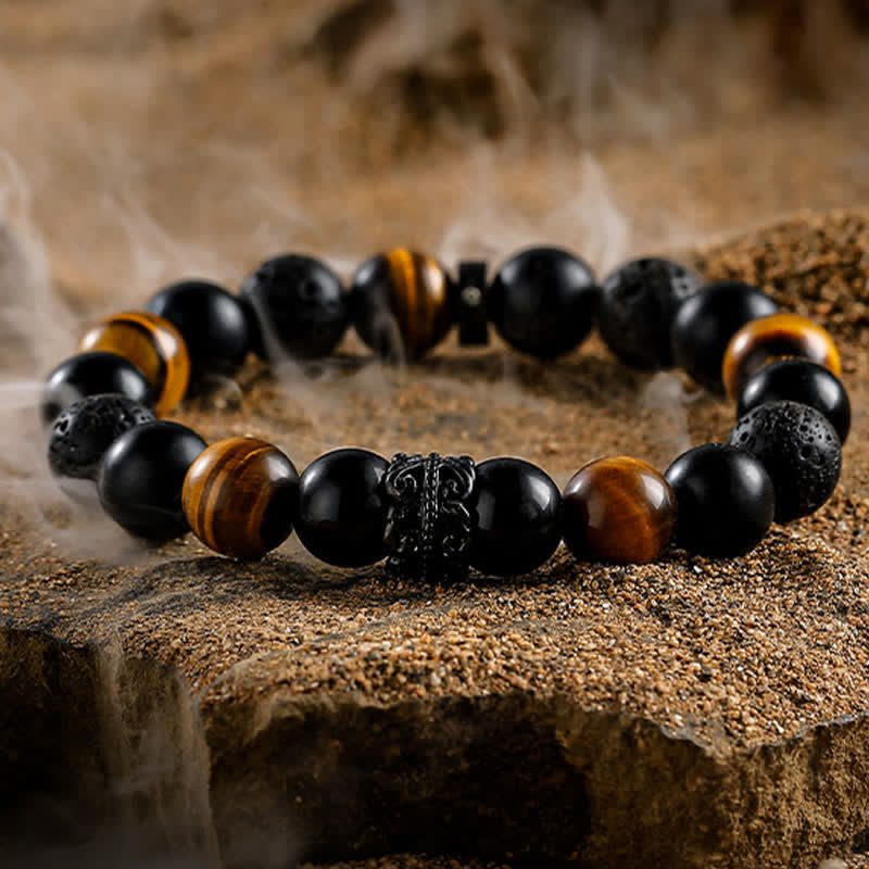 Ragnar - Pulsera de Guerrero Negro Lord con Cuentas de Cristal Natural