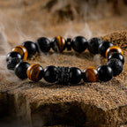 Ragnar - Pulsera de Guerrero Negro Lord con Cuentas de Cristal Natural