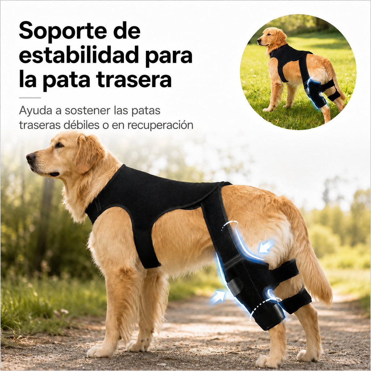 RearGuard Dog Rear Leg Support Brace - Férula de soporte para patas traseras de perro antideslizante para estabilidad en