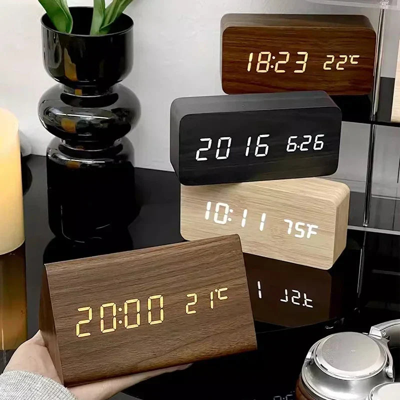Reloj despertador inteligente LED | Diseño moderno de madera con control por voz