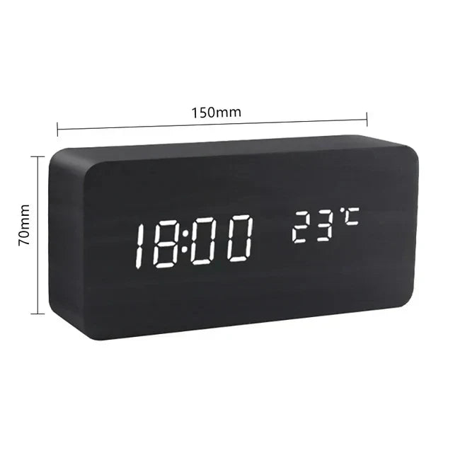 Reloj despertador inteligente LED | Diseño moderno de madera con control por voz
