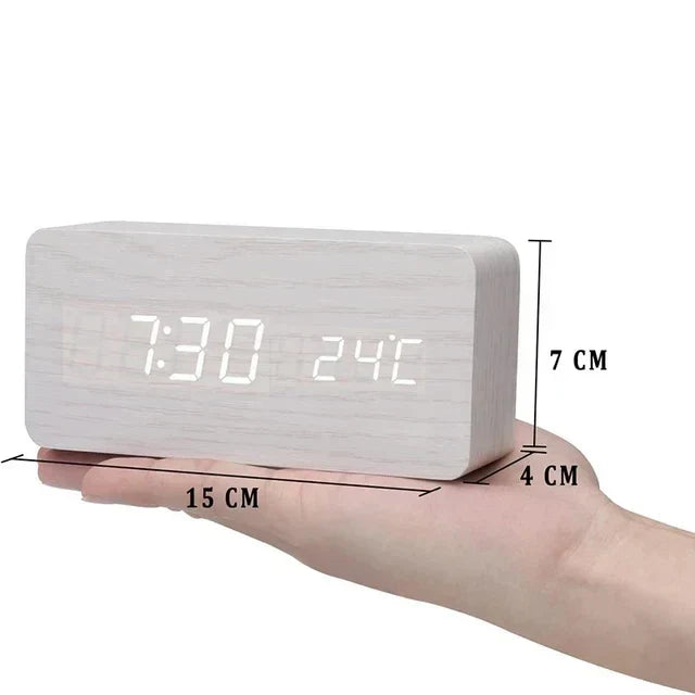 Reloj despertador inteligente LED | Diseño moderno de madera con control por voz