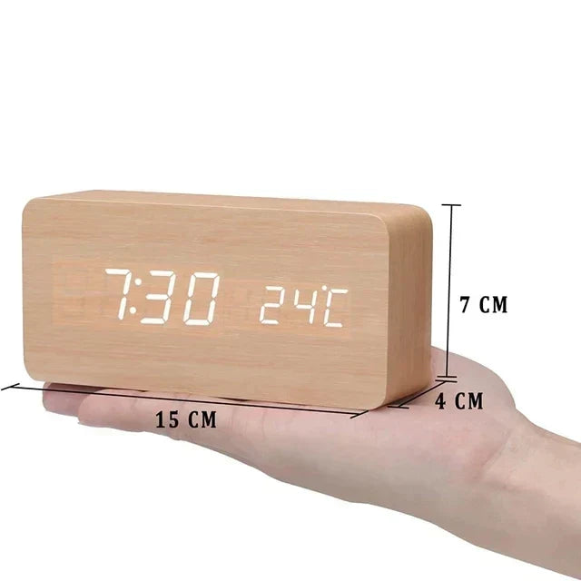 Reloj despertador inteligente LED | Diseño moderno de madera con control por voz