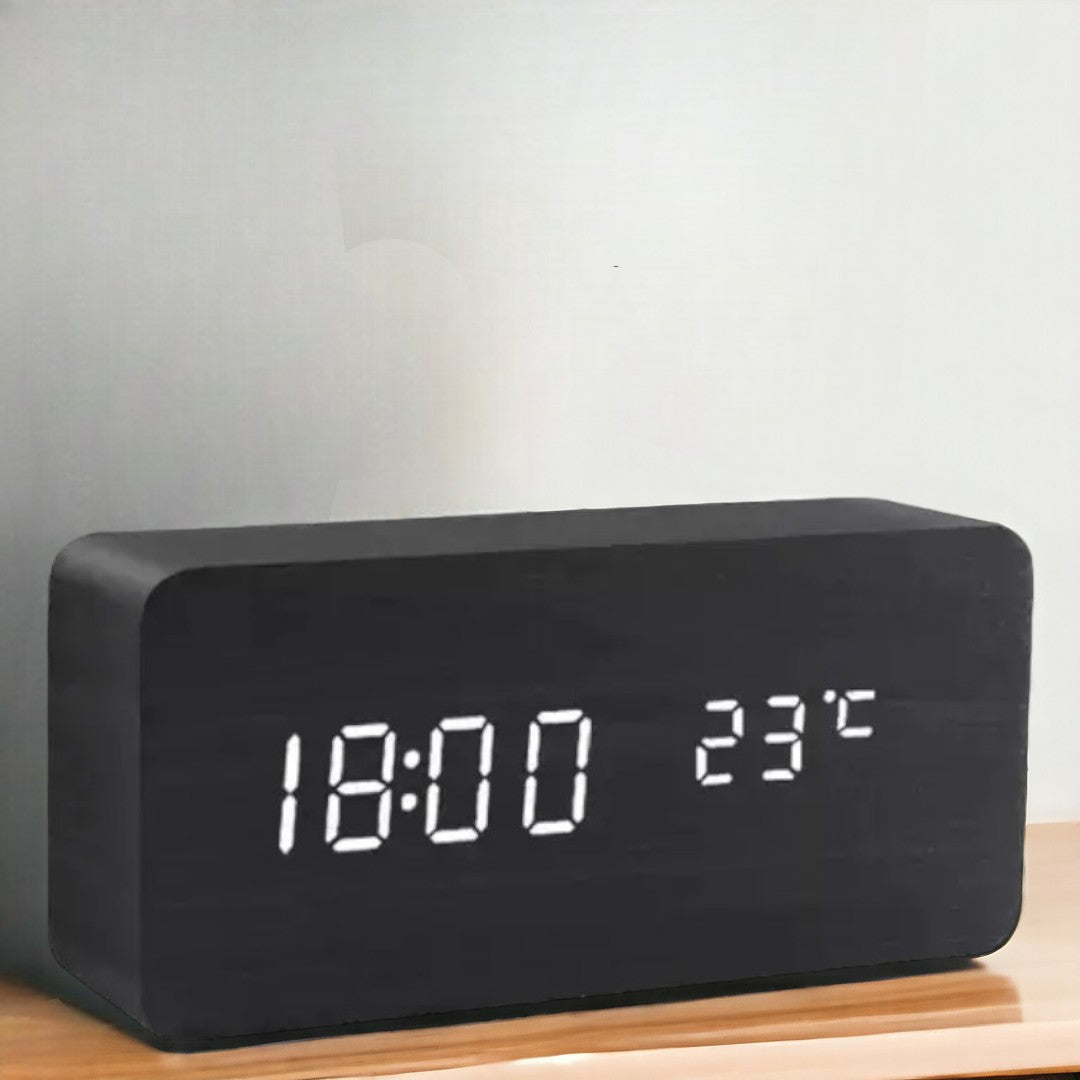 Reloj despertador inteligente LED | Diseño moderno de madera con control por voz