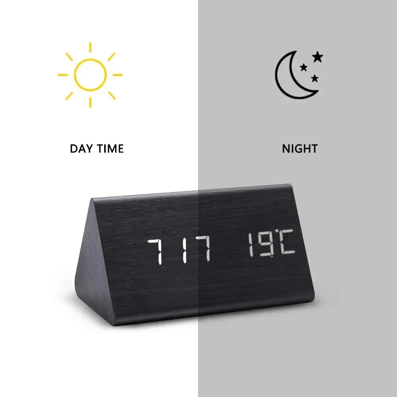 Reloj despertador inteligente LED | Diseño moderno de madera con control por voz