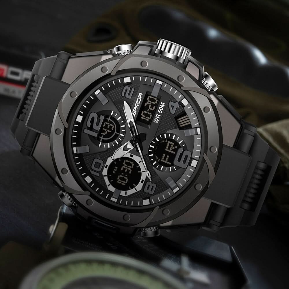Reloj militar para hombre con pantalla analógica y digital y funciones