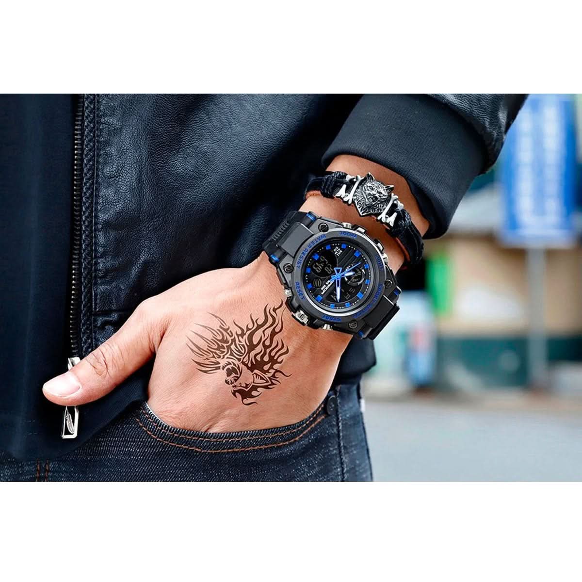 Reloj militar para hombre con pantalla analógica y digital y funciones