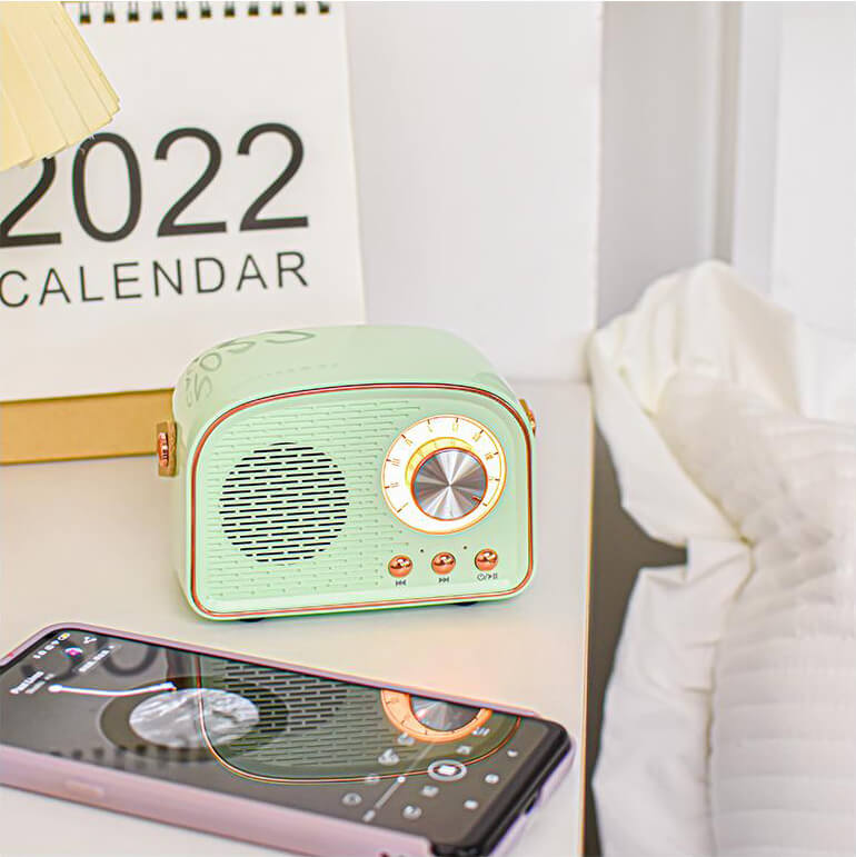 Retro Runder Radio Bluetooth Lautsprecher | Cabellos | Barra de remolque | Stylischer Sound para Zuhause y Unterwegs