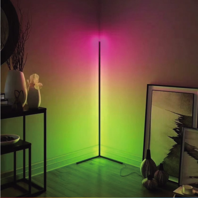 Lámpara de pie esquinera RGB con control remoto y luz ambiental LED de cambio de color colgante