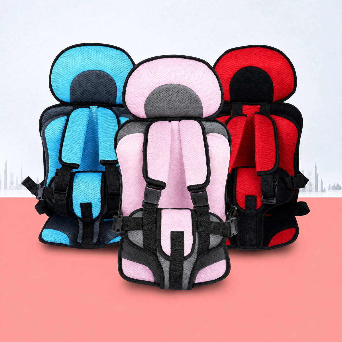 Silla de coche portátil con arnés de cinco puntos, 6 colores