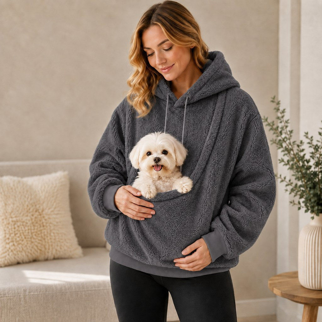 Sudadera con capucha tipo Sherpa con transportín frontal para perros pequeños y gatos – Sudadera con bolsillo delantero 