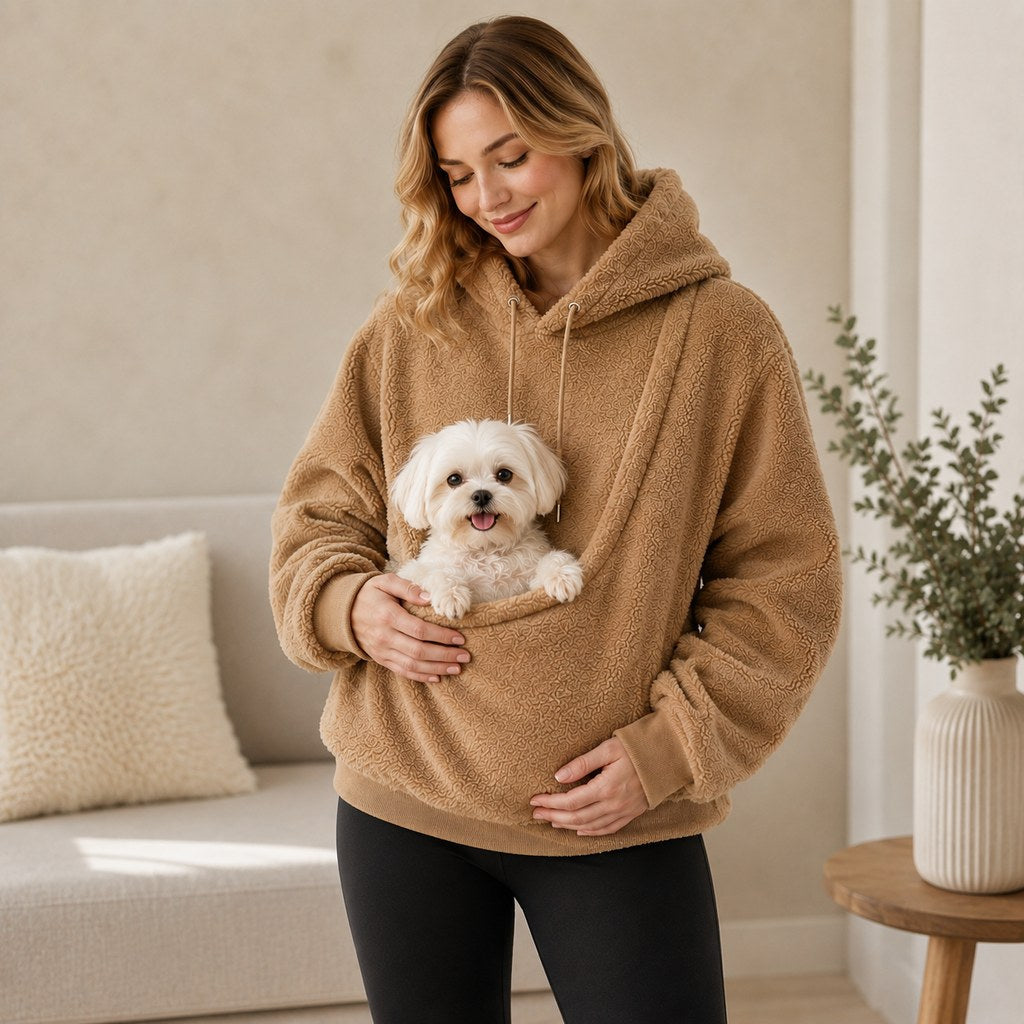 Sudadera con capucha tipo Sherpa con transportín frontal para perros pequeños y gatos – Sudadera con bolsillo delantero 