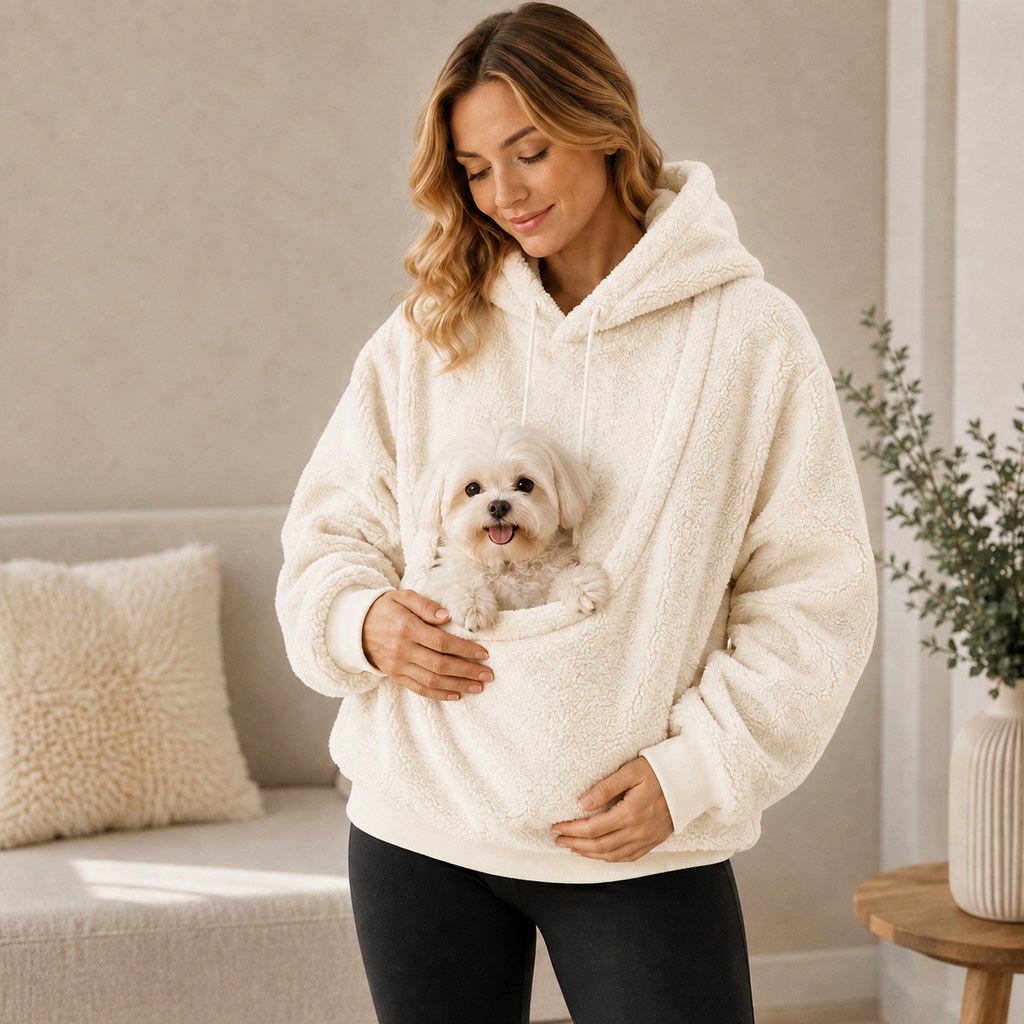 Sudadera con capucha tipo Sherpa con transportín frontal para perros pequeños y gatos – Sudadera con bolsillo delantero 