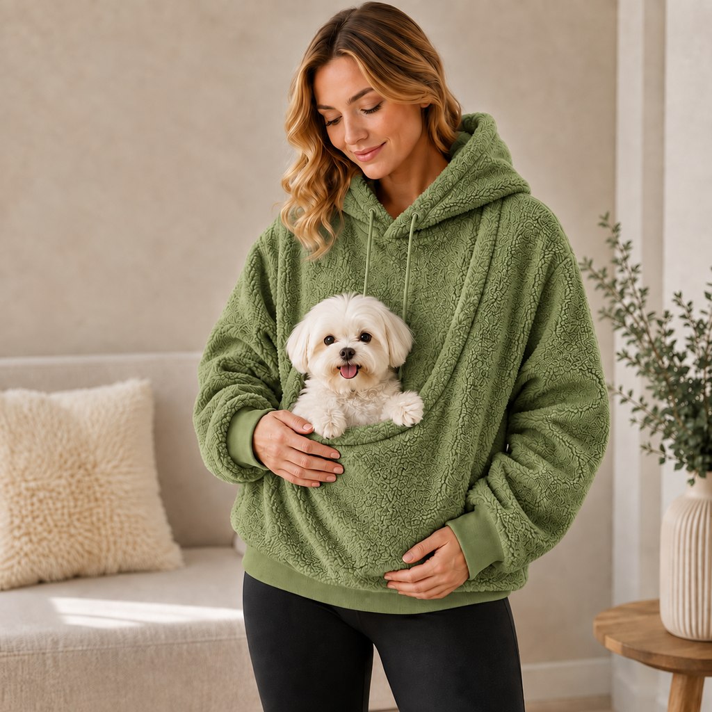 Sudadera con capucha tipo Sherpa con transportín frontal para perros pequeños y gatos – Sudadera con bolsillo delantero 