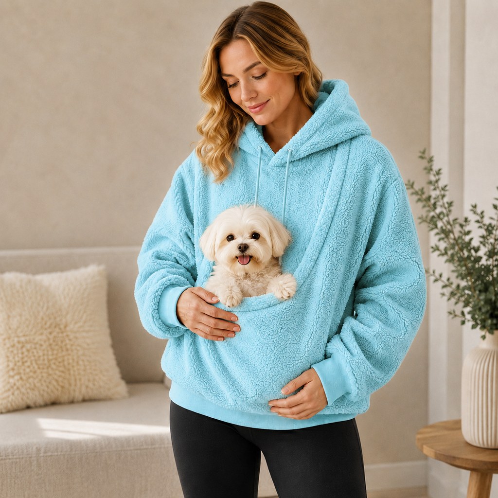 Sudadera con capucha tipo Sherpa con transportín frontal para perros pequeños y gatos – Sudadera con bolsillo delantero 