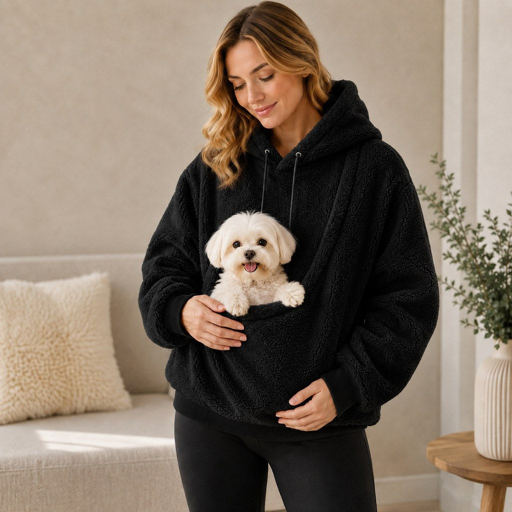 Sudadera con capucha tipo Sherpa con transportín frontal para perros pequeños y gatos – Sudadera con bolsillo delantero 
