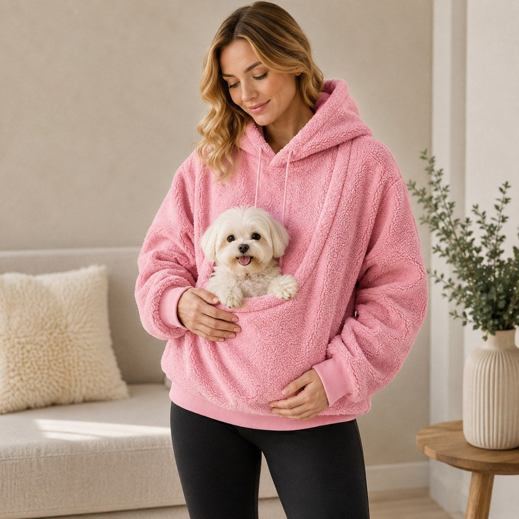 Sudadera con capucha tipo Sherpa con transportín frontal para perros pequeños y gatos – Sudadera con bolsillo delantero 