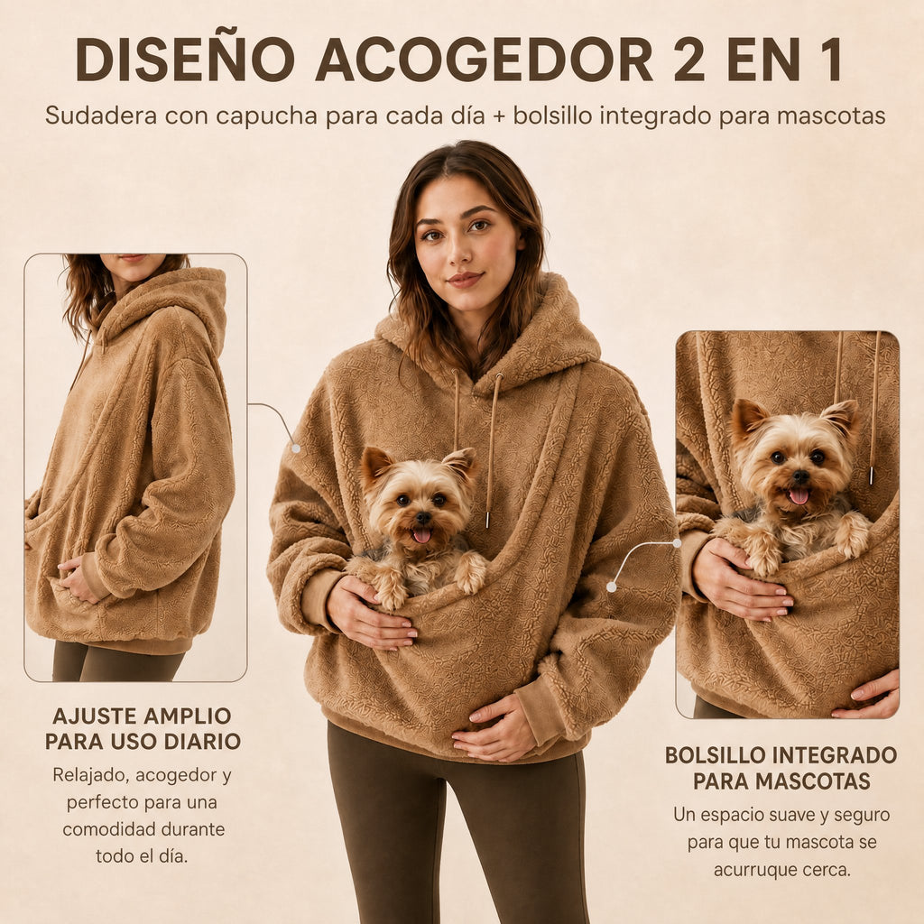 Sudadera con capucha tipo Sherpa con transportín frontal para perros pequeños y gatos – Sudadera con bolsillo delantero 