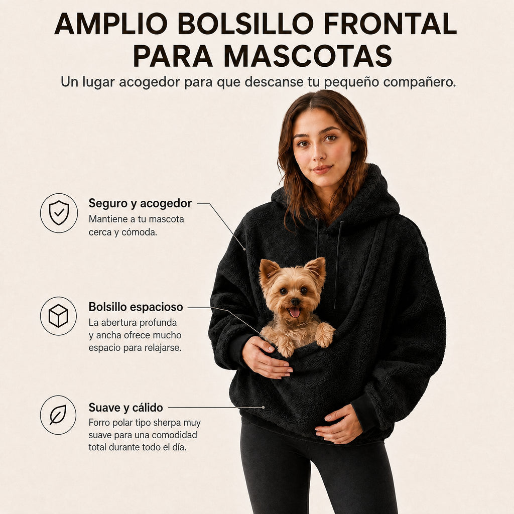 Sudadera con capucha tipo Sherpa con transportín frontal para perros pequeños y gatos – Sudadera con bolsillo delantero 