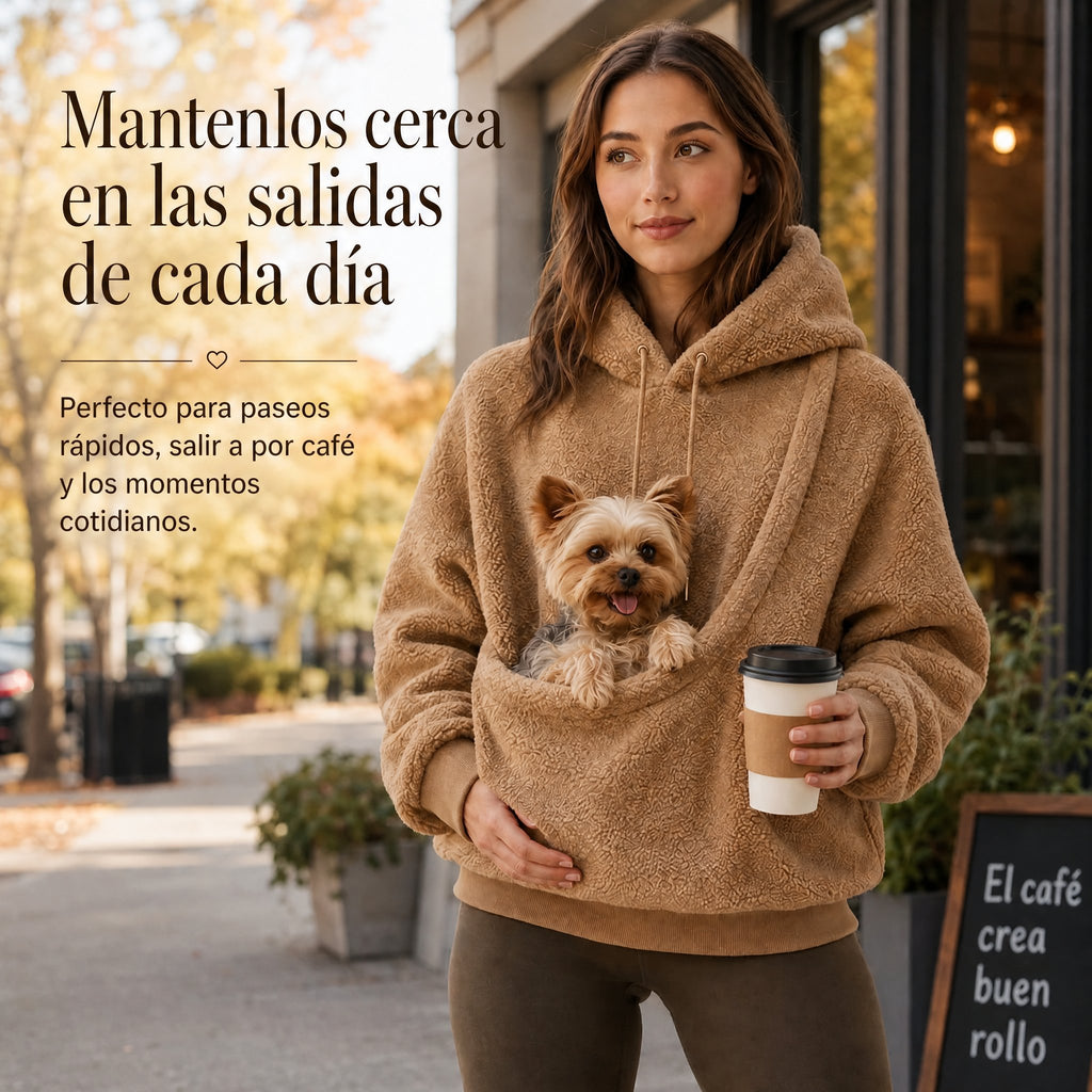 Sudadera con capucha tipo Sherpa con transportín frontal para perros pequeños y gatos – Sudadera con bolsillo delantero 