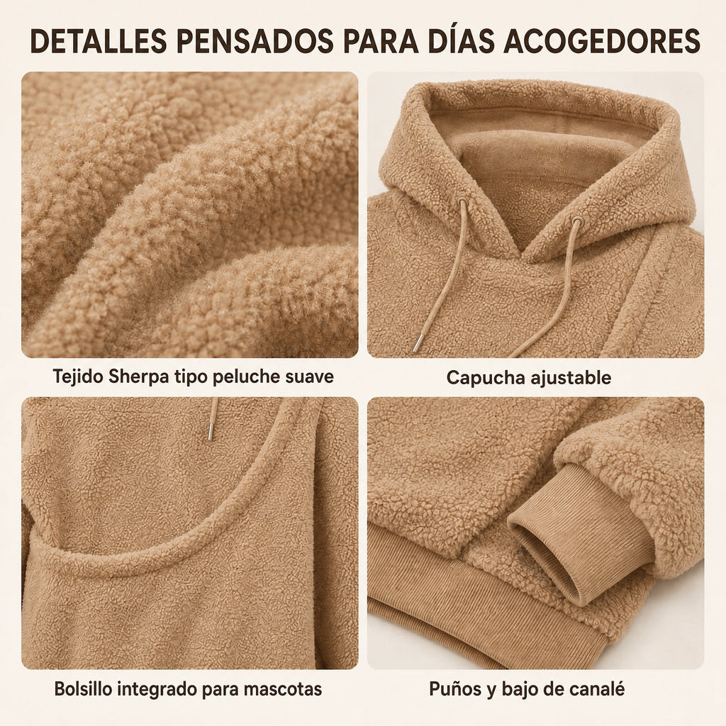 Sudadera con capucha tipo Sherpa con transportín frontal para perros pequeños y gatos – Sudadera con bolsillo delantero 