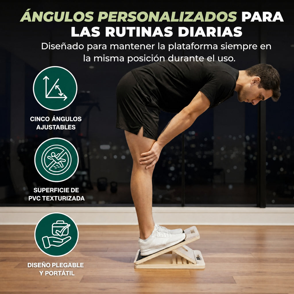 Tabla de inclinación de madera ajustable de cinco niveles para estiramientos y ejercicio en pendiente