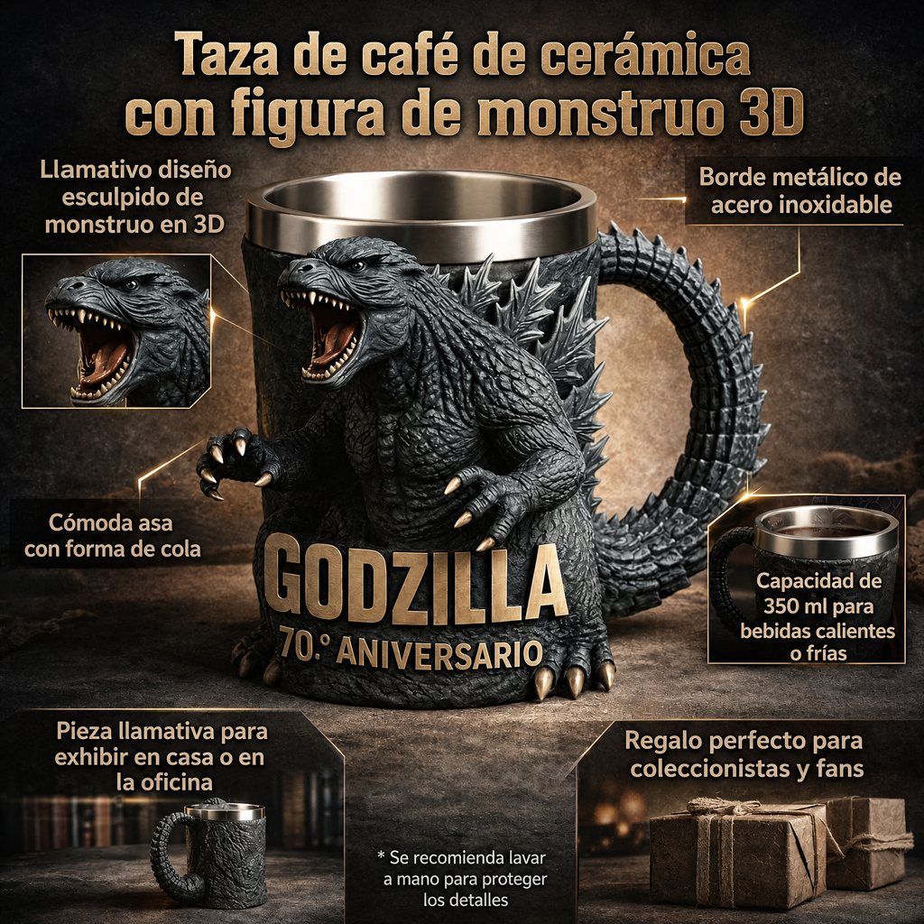 Taza de café con figura de monstruo 3D de cerámica esculpida