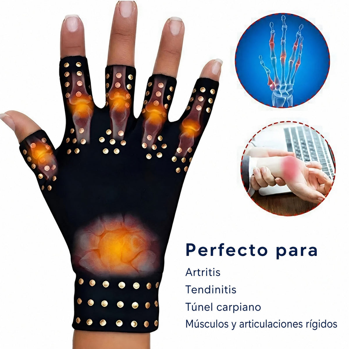 ThermaFlex Fingerless Arthritis Gloves | Guantes de compresión magnéticos para aliviar el dolor de la artritis - Mejora 