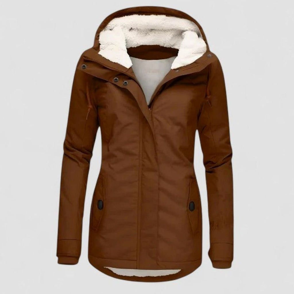 Abrigo de invierno impermeable con capucha y forro polar para mujer